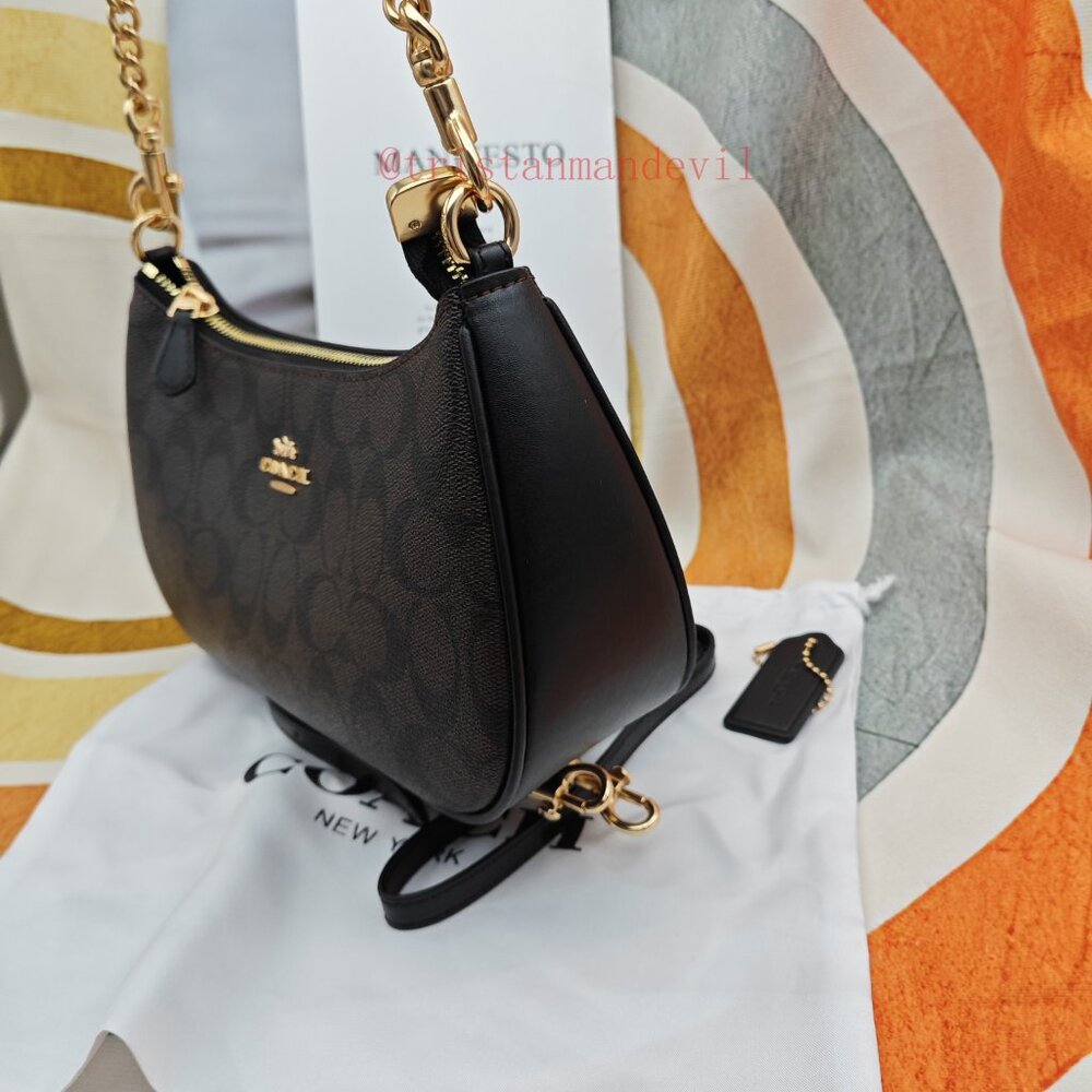 Coach Brown Signature Canvas Crossbody Bag with Gold Hardware - Picture 5 of 15